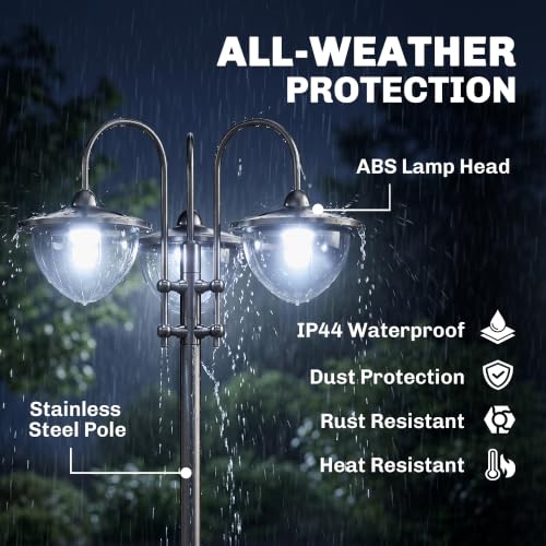 74.5" 3 Head Solar Lamp Post Light Outdoor with Planter
