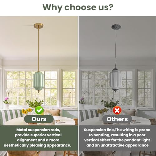 Vintage Green Glass Pendant Lights 1 Pack 5.5 Inch Mid Century Brass Hanging Ceiling Light