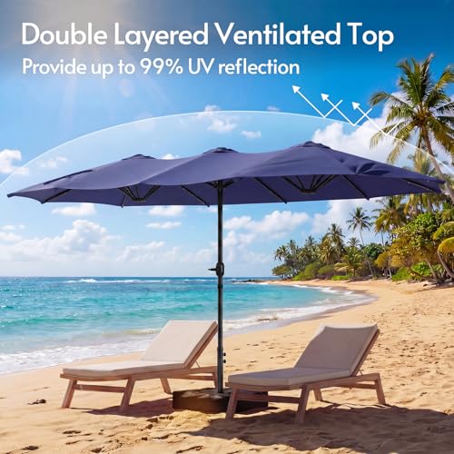 15ft Double Sided Patio Umbrella with Solar Lights and Base Included