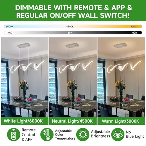 LED Modern Chandeliers 39inch Dimmable Chrome Kitchen Pendant Light