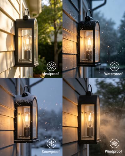 15" Outdoor Wall Lights Rustic Porch Light Black Exterior Lighting Fixtures