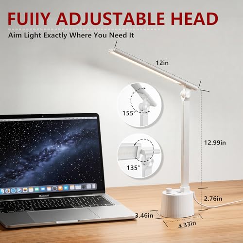 Small Desk Lamp with USB C Charging Port 5 Colors Stepless Dim White (Matte White / Compact)