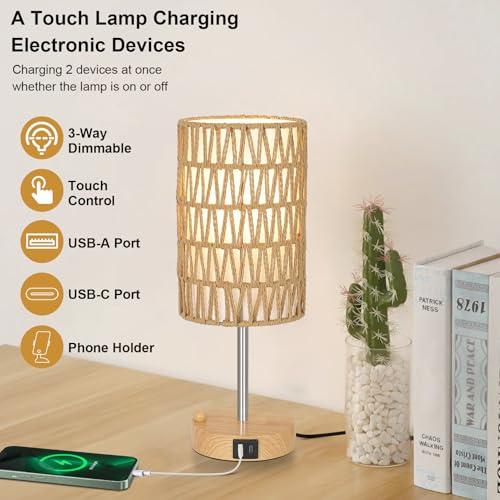 Boho Table Lamp for Bedroom with Bulb