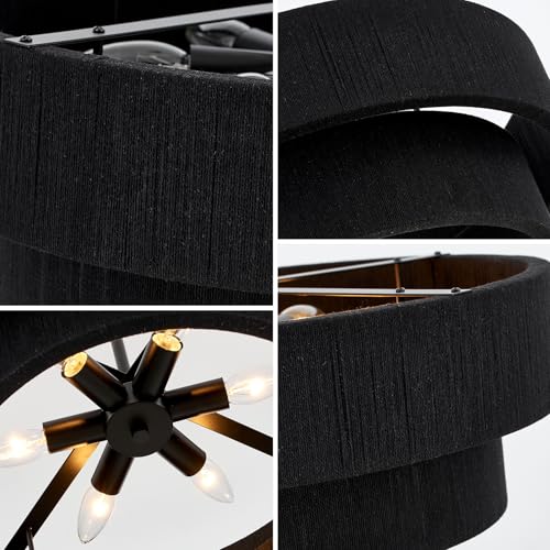 20” Black Hand Woven Rattan Chandelier Boho Pendant Light Adjustable Modern Pendant Light for Kitchen Island Dining Living Room