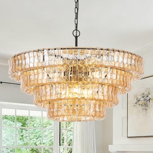 Dia 35.75 Inches Modern Amber Glass Chandelier for Foyer