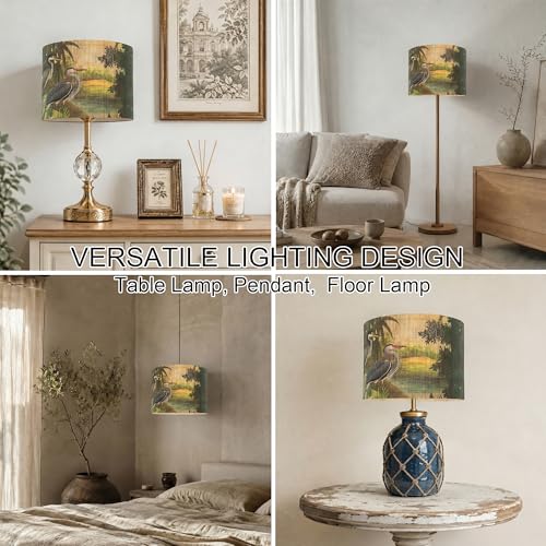 Rustic And Retro Bamboo Drum Lamp shade Tropical Colorful Animals Design