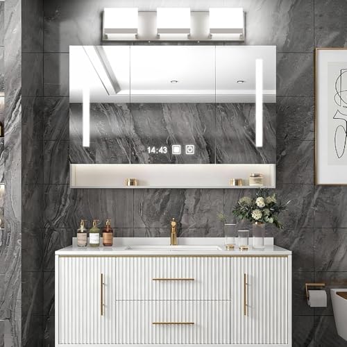 3 Lights LED Modern Vanity Light Brushed Nickel Bathroom Lighting Fixture Up and Down Bathroom Wall Light Over Mirror