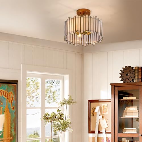 Antique Brass Ceiling Light Fixture in Drum Shape