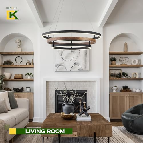 Modern LED Chandelier Black Dimmable 3 Ring Pendant Light for Dining Room