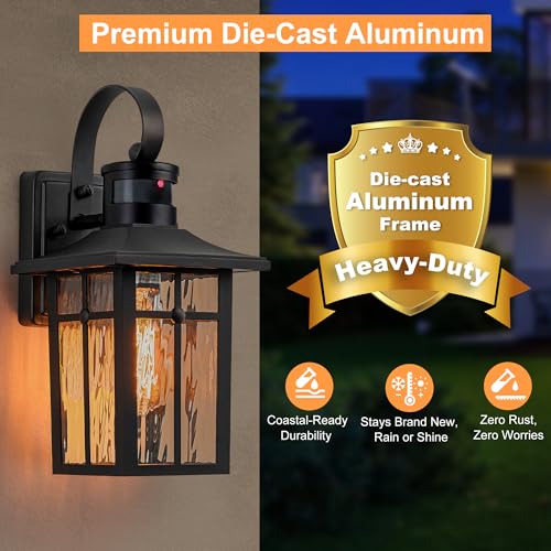 Aluminum Motion Sensor Outdoor Wall Light with Ripple Glass