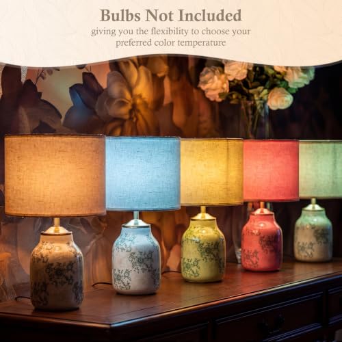 2 Pcs 21" Farmhouse Green Ceramic Lamp with Beige Linen Shade (2 Count)