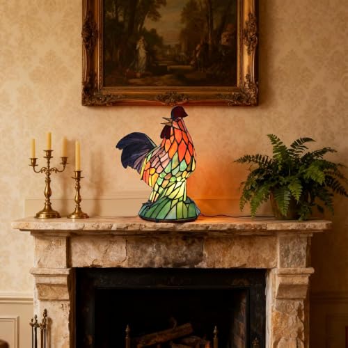 A0022 Tiffany Style Rooster Stained Glass Accent Lamp