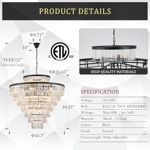 43.3" Large Crystal Chandelier
