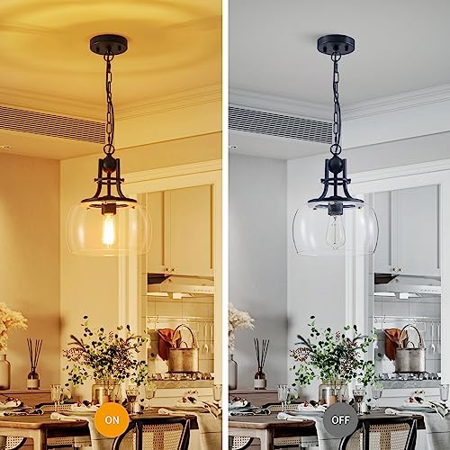 Chandelier Rustic Farmhouse Industrial Round Ceiling Pendant LED Light Fixture with Clear Glass Shades for Dining Room Kitchen Island Foyer Entryway