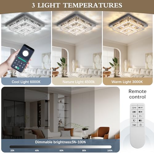 25 inch Silver Crystal Chandeliers LED Ceiling Light