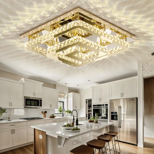 34 inch Gold Crystal Chandeliers LED Ceiling Light