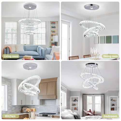 3 Ring Dimmable LED Crystal Chandelier 47W with Remote