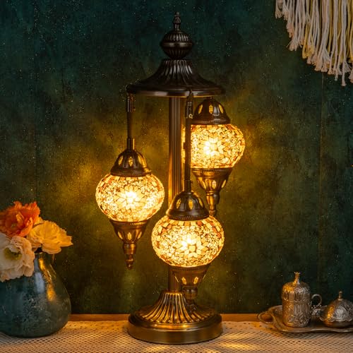 23" Turkish Mosaic Lamp Handmade 3 Globes Moroccan Table Lamp (3 Count)