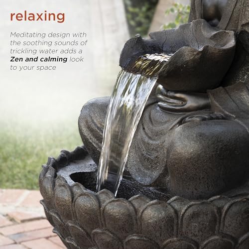 WIN1170 53" Outdoor Floor Calming Buddha Statue Waterfall Fountain