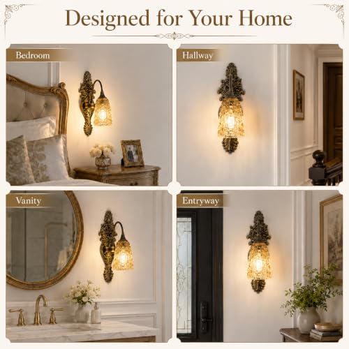 Rustic Antique Gothic Glass Wall Sconce for Bedroom