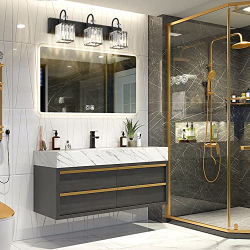 Modern Crystal Black Vanity Light 3 Light Bathroom Light Fixtures Over Mirror Matte Black Crystal Bathroom Wall Lighting
