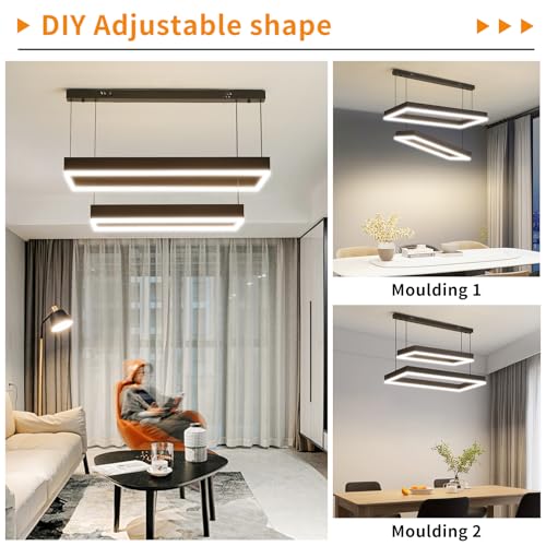 Modern Chandeliers for Living Room, 2-Ring Rectangles Pendant Light Kitchen Island Fixtures, Dimmable LED Chandelier for Dining Room Bedrooms, Black (40CM/60CM)