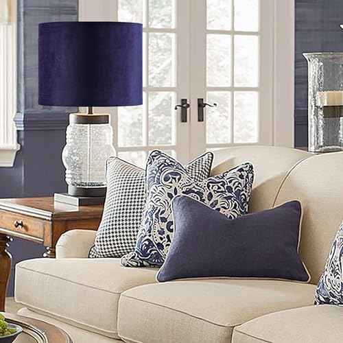 Dark Blue Velvet Drum Lamp Shade 13"×13"×10" Spider