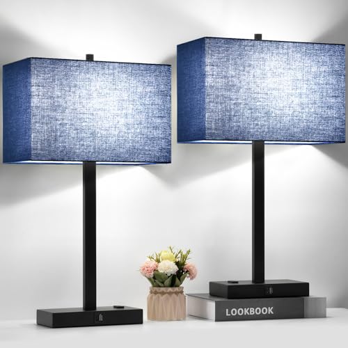 21" Set of 2 Bedside lamp with USB A+C & AC Outlets (2 Count)