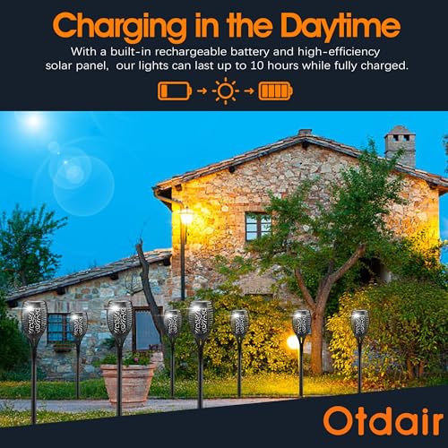 43" Solar Torch Lights Outdoor with Flickering Flame for Halloween (4 Count)