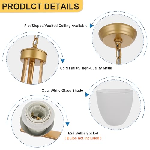3 Light Retro Gold Finish Chandeliers with Alabaster Glass Shade