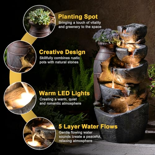 31.7" H Rock Jar Water Fountain Outdoor