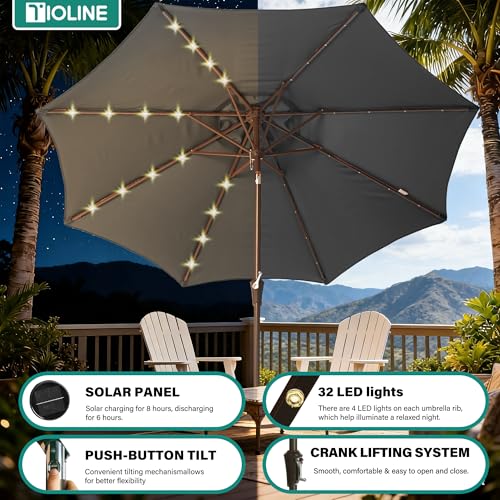 9 FT Outdoor Umbrella with lights pool Umbrella outdoor patio Grey