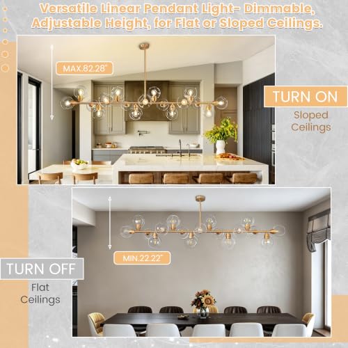 Gold Linear Chandeliers for Dining Room 17 Lights Modern Sputnik Chandelier
