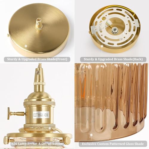 Pendant Light 2 Pack with Amber Striped Glass Lmapshade (2 Count)