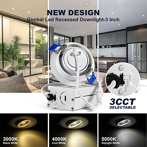 4 Packs 3 Inch Gimbal Led Recessed Light with Junction Box 10w