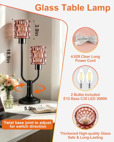 Vintage Mid Century Modern Table Lamp Red Glass Lamp Gift Dimmable