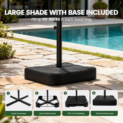 10FT Patio Umbrella with Solar Lights and Base for Patio