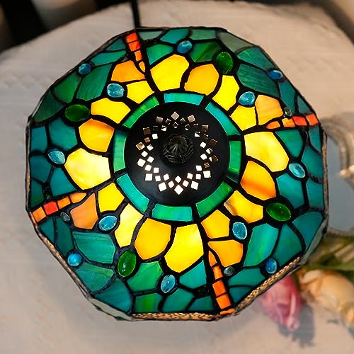 Tiffany Lamp Style Stained Glass Table Lamp Teal Dragonfly Green Bedroom Bedside Light for Office Dorm Bar Decor Retro Unique Cute fun Small Night Light Gift Aesthetic Accent Village Nightstand Lamps
