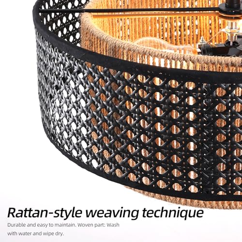 Black Boho Wicker Ceiling Light Fixture