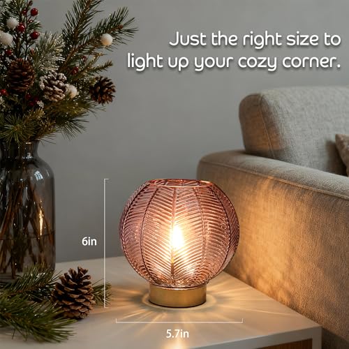 Battery Operated Decorative Glass Table Lamp with Timer Red