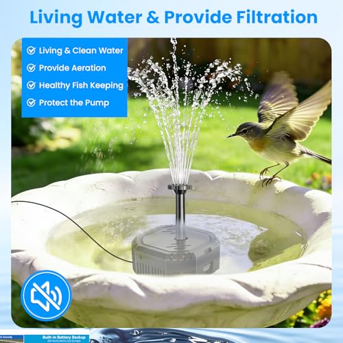 7W Solar Fountain Pump with 3600mAh Battery Backup & Pond Filter