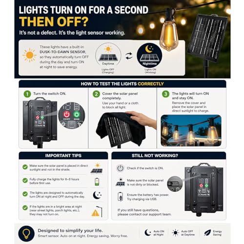 100FT Solar String Lights Outdoor Waterproof with Remote & Timer