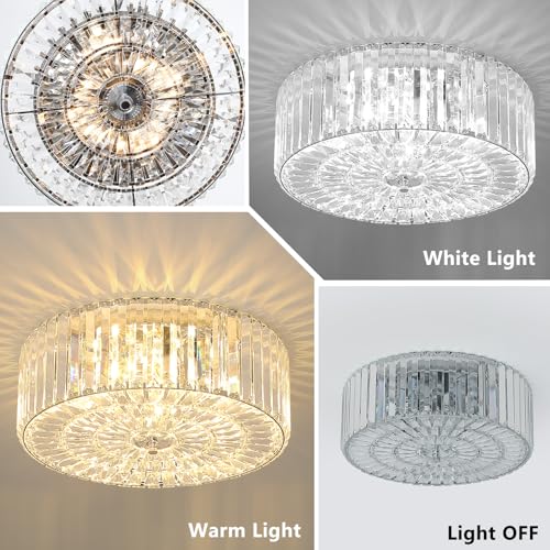 17.59-Inch 4-Light Chrome Round K9 Crystal Ceiling Light Fixture