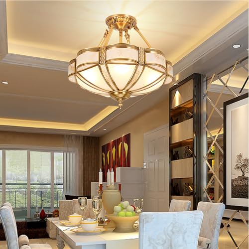 4 Lights Semi Flush Brass Dining Room Chandelier