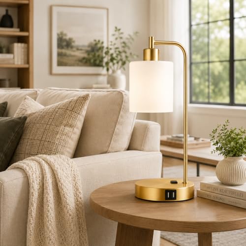 Set of 2 Industrial Touch Control Table Lamps with 2 USB Ports and AC Outlet (2 Count)