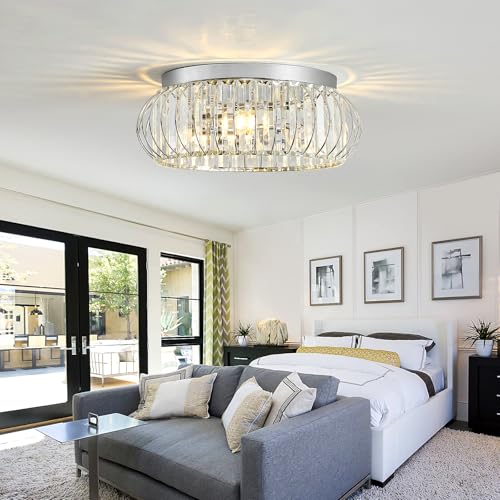 3 Light Flush Mount Ceiling Light Fixtures Modern Crystal Chandelier Chrome Chandelier for Hallway Bedroom Bathroom Foyer Entryway Laundry Room Kitchen