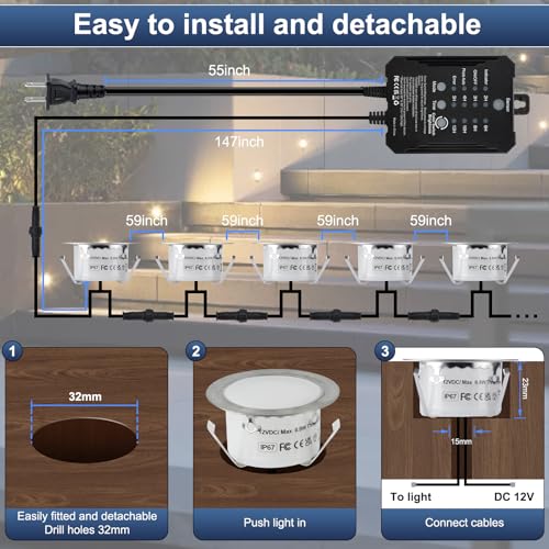Low Voltage Deck Lights Recessed Kit with Transformer Dimmable Timer and Photocell Sensor Outdoor LED Deck Lighting 3CCT 2700K (10 Count)
