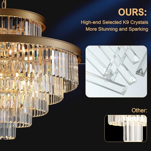 6 Tier Large Gold Crystal Chandeliers 35" Modern Luxury Foyer Chandeliers