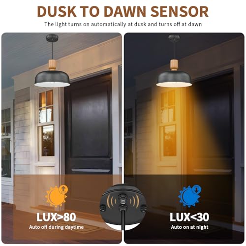 Dusk to Dawn Industrial Pendant Light Fixtures Ceiling Hanging with Hammered Metal Shade