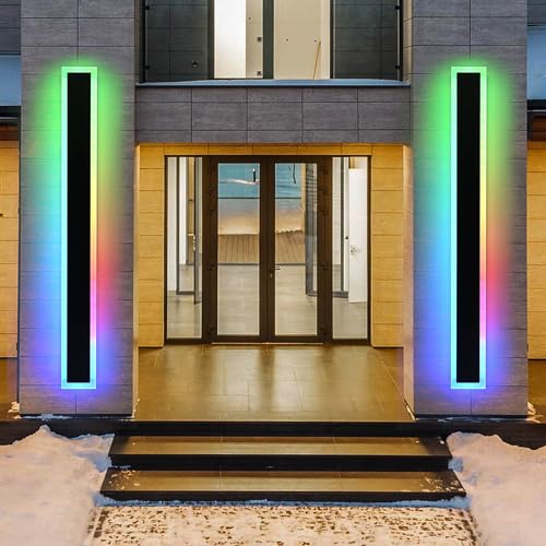 2pcs 60in Long RGB Outdoor Wall Light Fixture Black 5.1in Wide